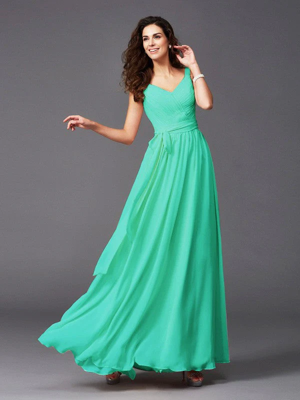 Charming Straps Sash/Ribbon/Belt Sleeveless Long Chiffon Bridesmaid Dresses - Image 18