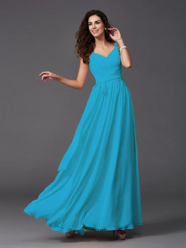 Charming Straps Sash/Ribbon/Belt Sleeveless Long Chiffon Bridesmaid Dresses - Image 19