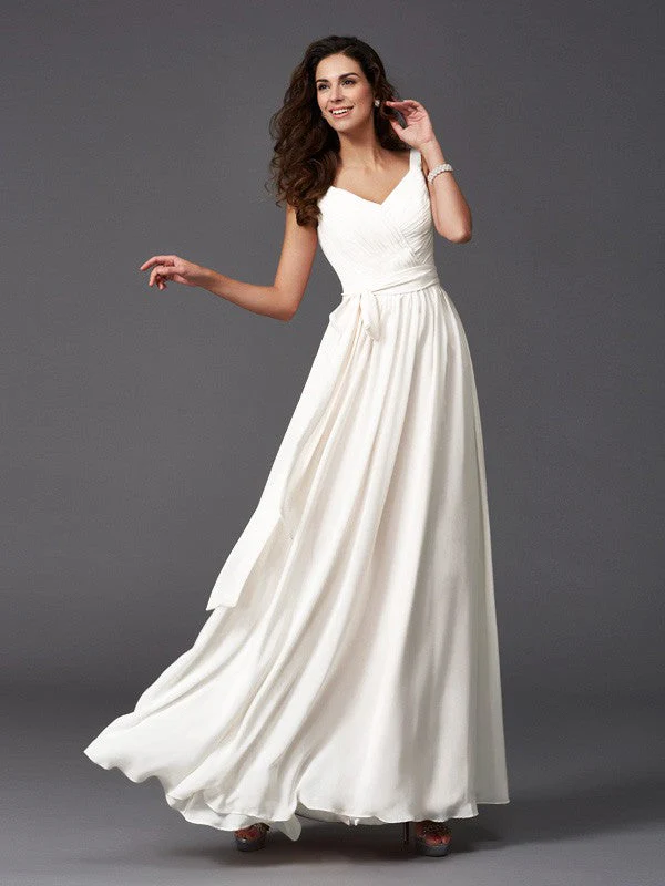 Charming Straps Sash/Ribbon/Belt Sleeveless Long Chiffon Bridesmaid Dresses - Image 2
