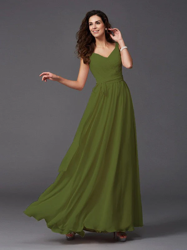 Charming Straps Sash/Ribbon/Belt Sleeveless Long Chiffon Bridesmaid Dresses - Image 20
