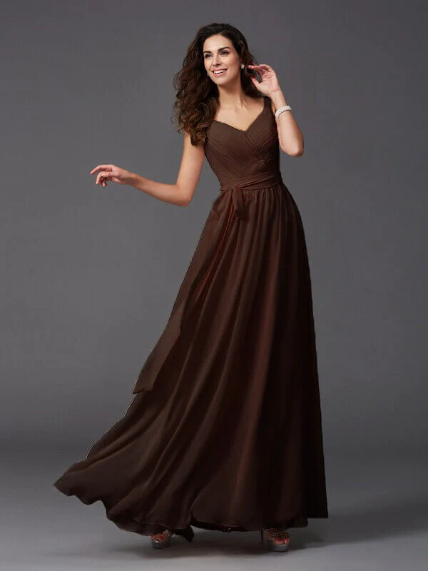 Charming Straps Sash/Ribbon/Belt Sleeveless Long Chiffon Bridesmaid Dresses - Image 21