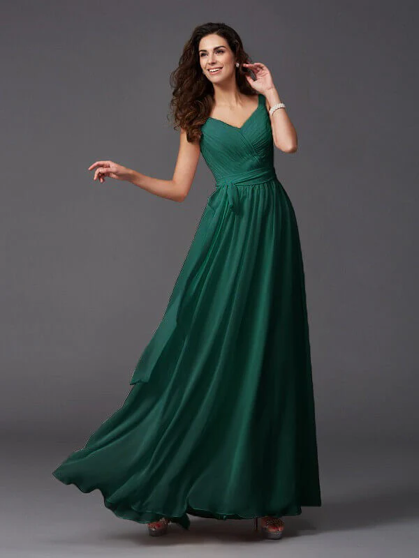 Charming Straps Sash/Ribbon/Belt Sleeveless Long Chiffon Bridesmaid Dresses - Image 23