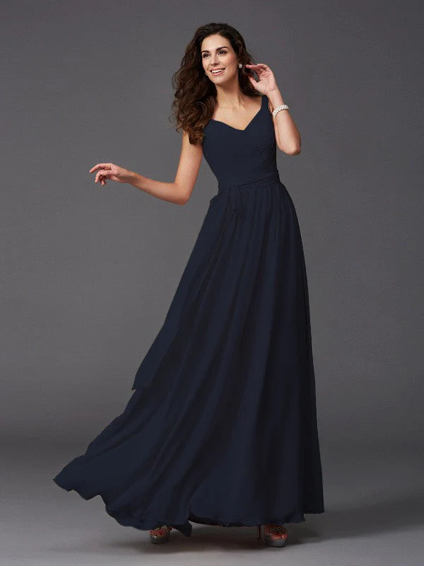 Charming Straps Sash/Ribbon/Belt Sleeveless Long Chiffon Bridesmaid Dresses - Image 24