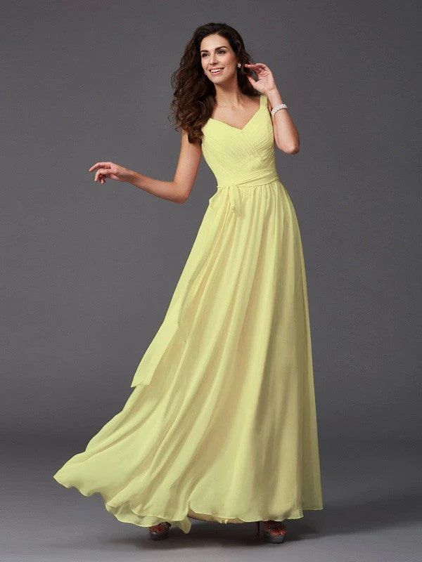 Charming Straps Sash/Ribbon/Belt Sleeveless Long Chiffon Bridesmaid Dresses - Image 25