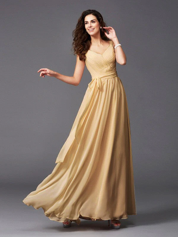 Charming Straps Sash/Ribbon/Belt Sleeveless Long Chiffon Bridesmaid Dresses - Image 26