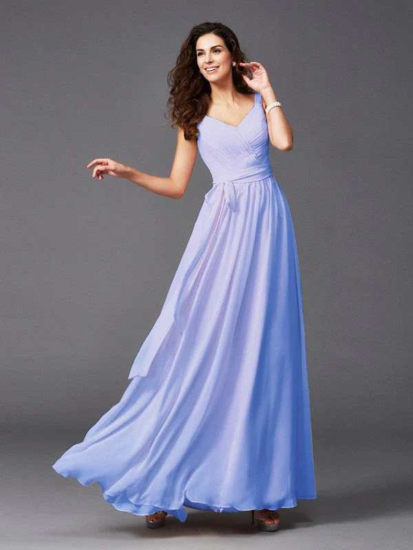 Charming Straps Sash/Ribbon/Belt Sleeveless Long Chiffon Bridesmaid Dresses - Image 27