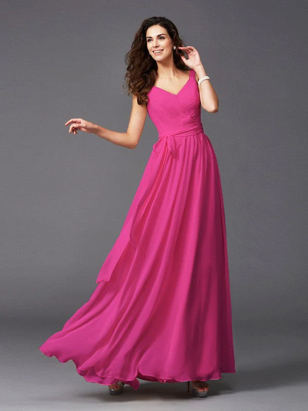 Charming Straps Sash/Ribbon/Belt Sleeveless Long Chiffon Bridesmaid Dresses - Image 28