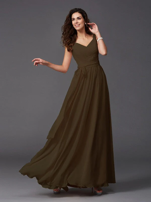 Charming Straps Sash/Ribbon/Belt Sleeveless Long Chiffon Bridesmaid Dresses - Image 29