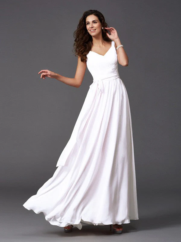 Charming Straps Sash/Ribbon/Belt Sleeveless Long Chiffon Bridesmaid Dresses - Image 3