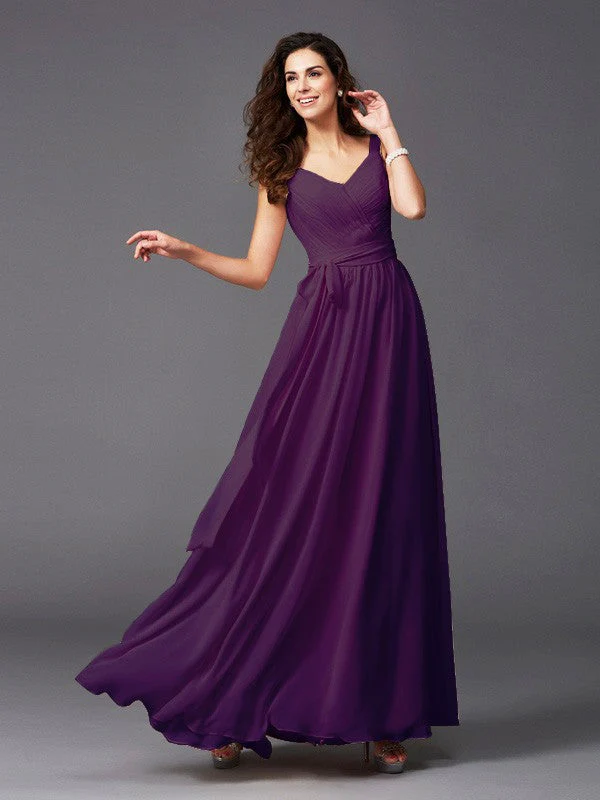Charming Straps Sash/Ribbon/Belt Sleeveless Long Chiffon Bridesmaid Dresses - Image 30