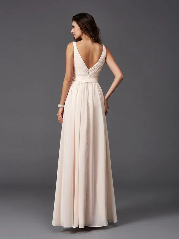 Charming Straps Sash/Ribbon/Belt Sleeveless Long Chiffon Bridesmaid Dresses - Image 31