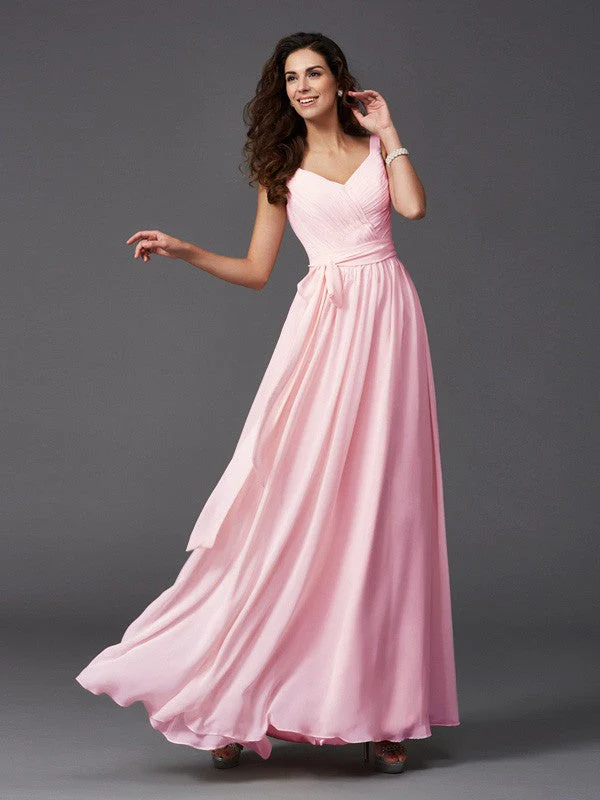 Charming Straps Sash/Ribbon/Belt Sleeveless Long Chiffon Bridesmaid Dresses - Image 4