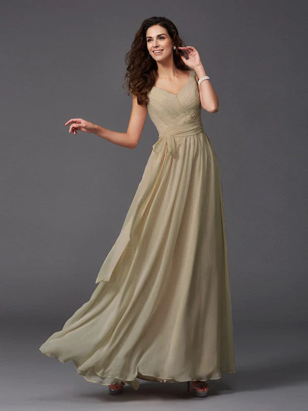 Charming Straps Sash/Ribbon/Belt Sleeveless Long Chiffon Bridesmaid Dresses - Image 5
