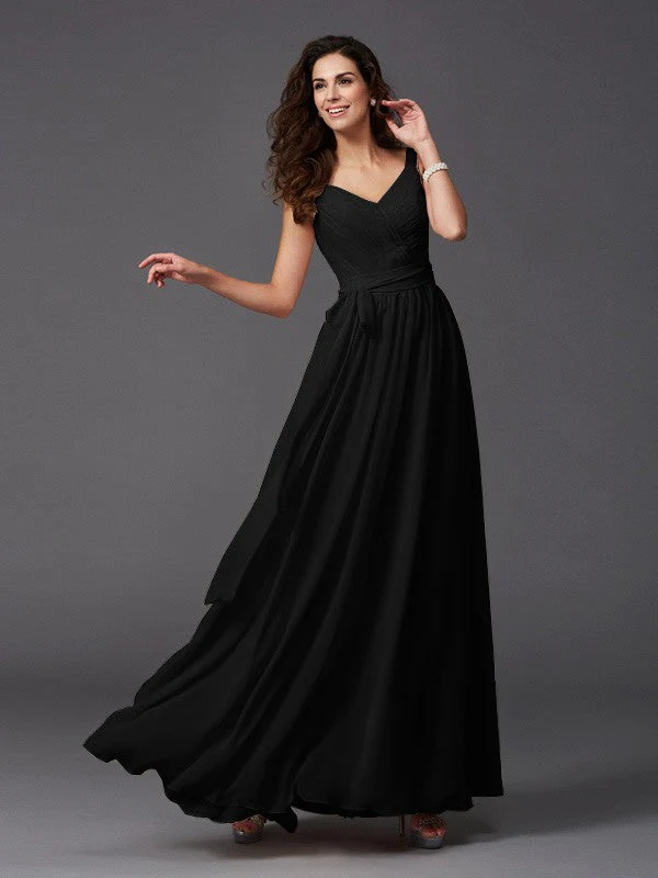 Charming Straps Sash/Ribbon/Belt Sleeveless Long Chiffon Bridesmaid Dresses - Image 6