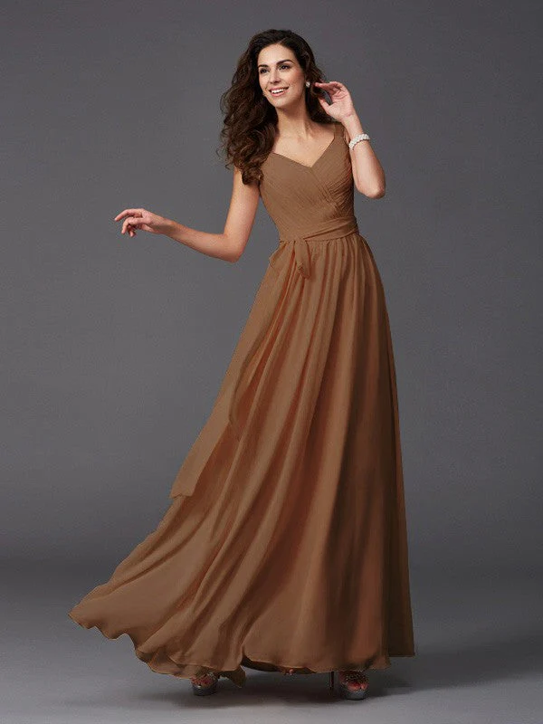 Charming Straps Sash/Ribbon/Belt Sleeveless Long Chiffon Bridesmaid Dresses - Image 7
