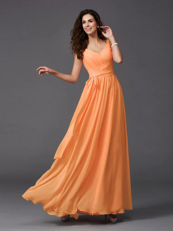 Charming Straps Sash/Ribbon/Belt Sleeveless Long Chiffon Bridesmaid Dresses - Image 8