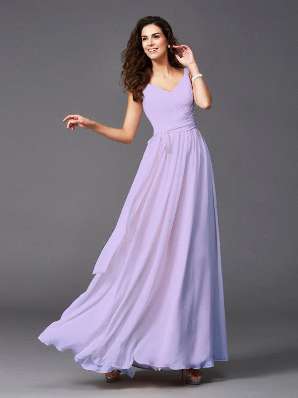 Charming Straps Sash/Ribbon/Belt Sleeveless Long Chiffon Bridesmaid Dresses - Image 9