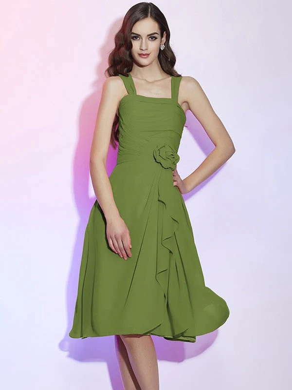 Charming Straps Sleeveless Pleats Applique Short Chiffon Bridesmaid Dresses - Image 13