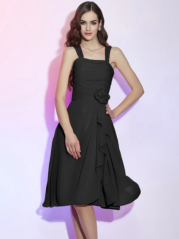 Charming Straps Sleeveless Pleats Applique Short Chiffon Bridesmaid Dresses - Image 3