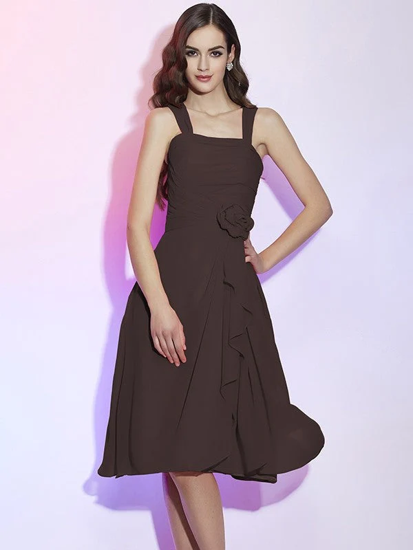 Charming Straps Sleeveless Pleats Applique Short Chiffon Bridesmaid Dresses - Image 8