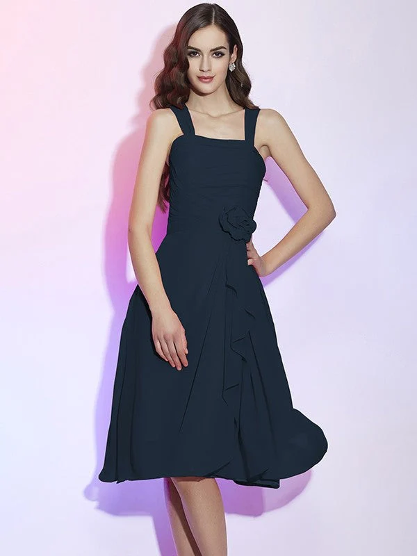 Charming Straps Sleeveless Pleats Applique Short Chiffon Bridesmaid Dresses - Image 9