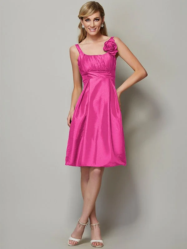 Charming Straps Sleeveless Pleats Short Taffeta Bridesmaid Dresses - Image 11