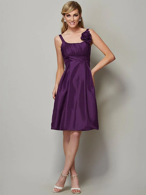 Charming Straps Sleeveless Pleats Short Taffeta Bridesmaid Dresses - Image 13
