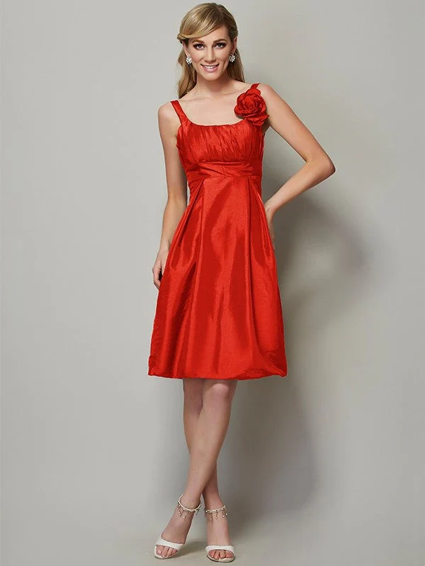 Charming Straps Sleeveless Pleats Short Taffeta Bridesmaid Dresses - Image 23