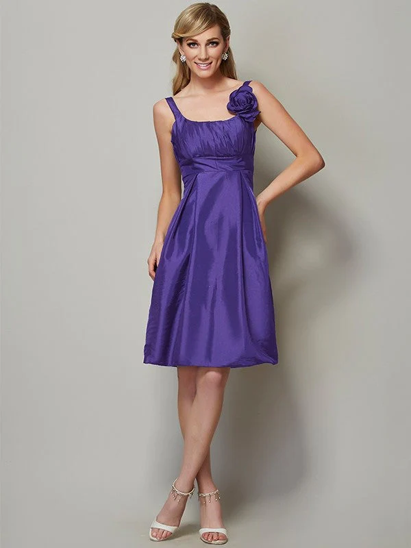 Charming Straps Sleeveless Pleats Short Taffeta Bridesmaid Dresses - Image 24