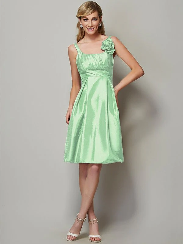 Charming Straps Sleeveless Pleats Short Taffeta Bridesmaid Dresses - Image 26