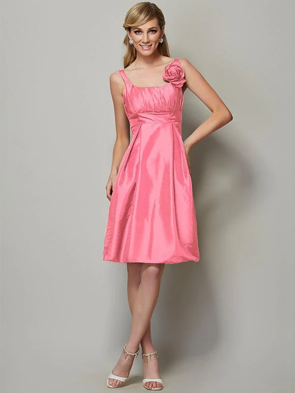 Charming Straps Sleeveless Pleats Short Taffeta Bridesmaid Dresses - Image 28
