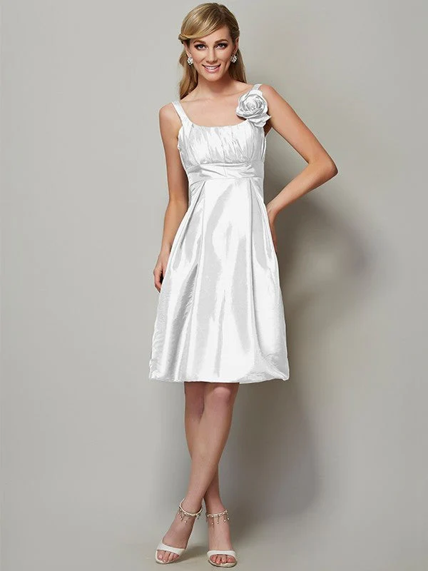 Charming Straps Sleeveless Pleats Short Taffeta Bridesmaid Dresses - Image 29