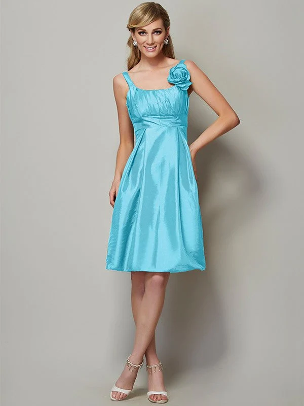 Charming Straps Sleeveless Pleats Short Taffeta Bridesmaid Dresses - Image 3