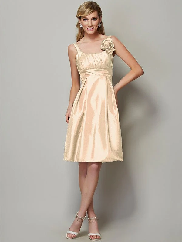 Charming Straps Sleeveless Pleats Short Taffeta Bridesmaid Dresses - Image 6