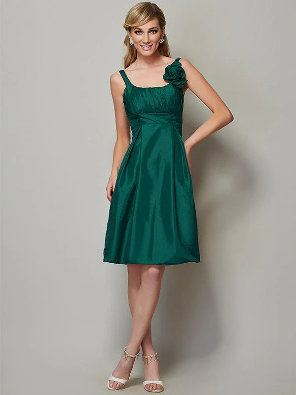 Charming Straps Sleeveless Pleats Short Taffeta Bridesmaid Dresses - Image 9