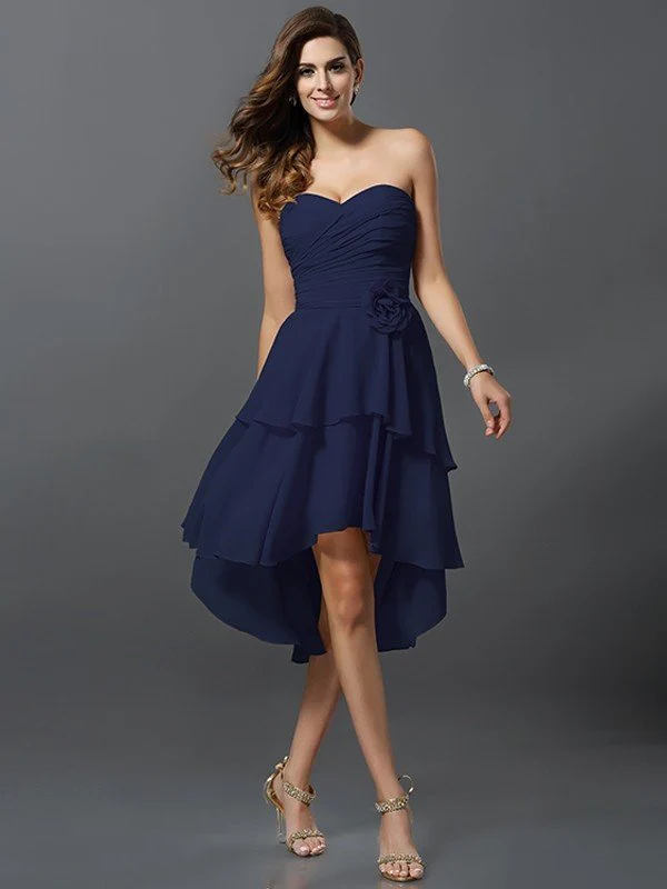 Gorgeous Sweetheart Hand-Made Flower Sleeveless High Low Chiffon Bridesmaid Dresses - Image 10