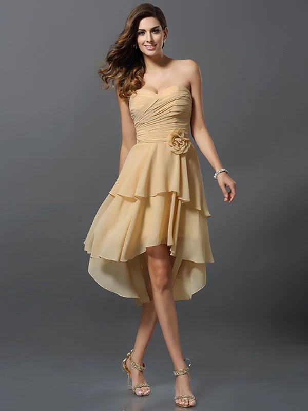 Gorgeous Sweetheart Hand-Made Flower Sleeveless High Low Chiffon Bridesmaid Dresses - Image 12