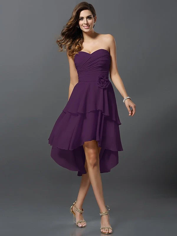 Gorgeous Sweetheart Hand-Made Flower Sleeveless High Low Chiffon Bridesmaid Dresses - Image 13