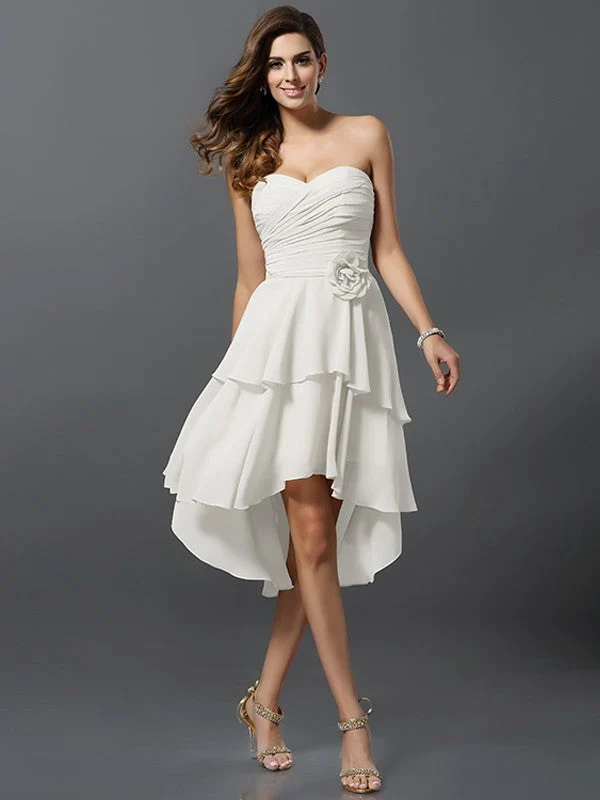 Gorgeous Sweetheart Hand-Made Flower Sleeveless High Low Chiffon Bridesmaid Dresses - Image 16