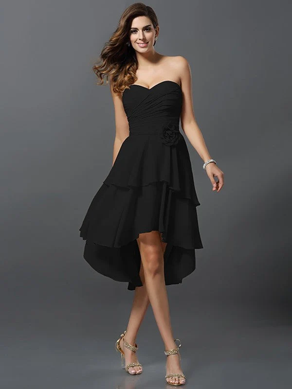 Gorgeous Sweetheart Hand-Made Flower Sleeveless High Low Chiffon Bridesmaid Dresses - Image 2