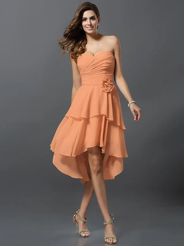 Gorgeous Sweetheart Hand-Made Flower Sleeveless High Low Chiffon Bridesmaid Dresses - Image 20