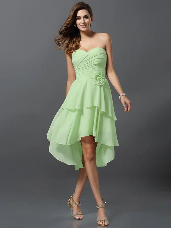 Gorgeous Sweetheart Hand-Made Flower Sleeveless High Low Chiffon Bridesmaid Dresses - Image 26