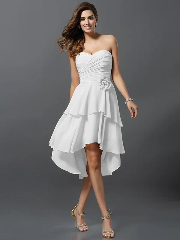 Gorgeous Sweetheart Hand-Made Flower Sleeveless High Low Chiffon Bridesmaid Dresses - Image 29