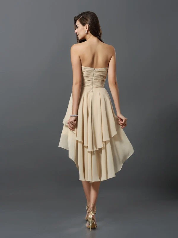 Gorgeous Sweetheart Hand-Made Flower Sleeveless High Low Chiffon Bridesmaid Dresses - Image 30