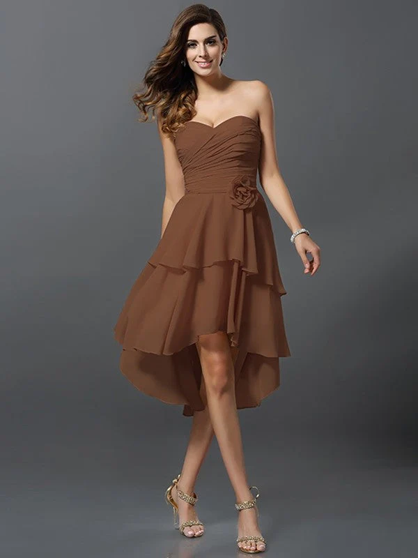 Gorgeous Sweetheart Hand-Made Flower Sleeveless High Low Chiffon Bridesmaid Dresses - Image 4