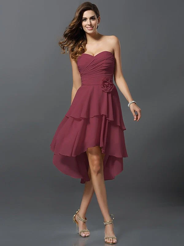 Gorgeous Sweetheart Hand-Made Flower Sleeveless High Low Chiffon Bridesmaid Dresses - Image 5