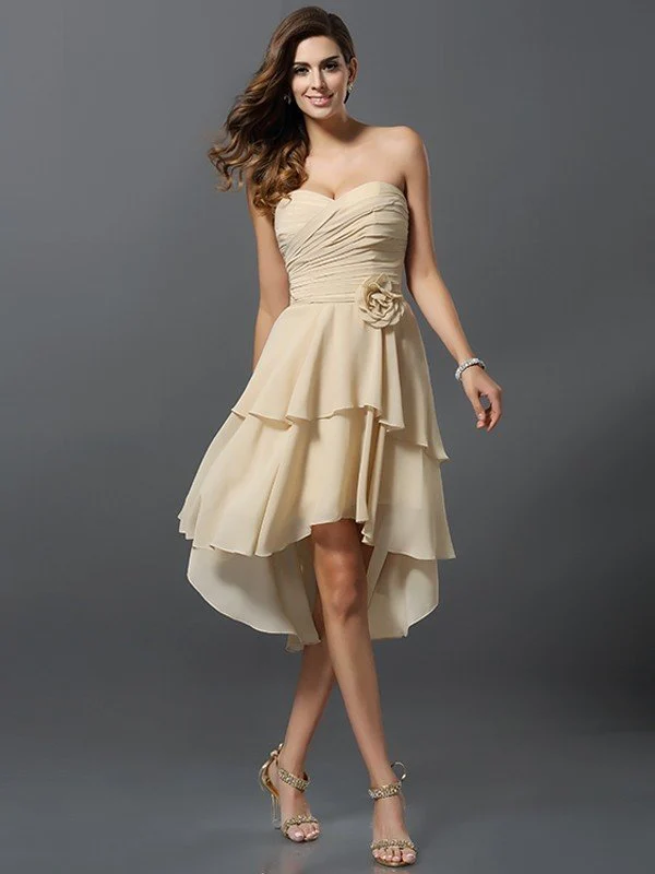 Gorgeous Sweetheart Hand-Made Flower Sleeveless High Low Chiffon Bridesmaid Dresses - Image 6