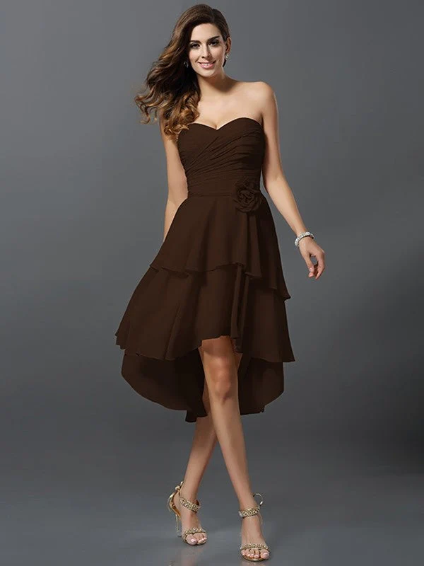 Gorgeous Sweetheart Hand-Made Flower Sleeveless High Low Chiffon Bridesmaid Dresses - Image 7