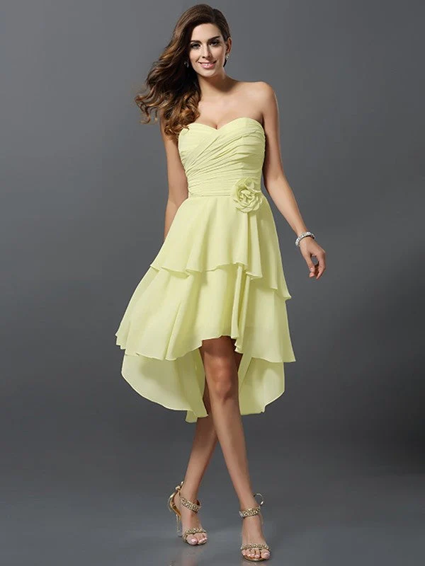 Gorgeous Sweetheart Hand-Made Flower Sleeveless High Low Chiffon Bridesmaid Dresses - Image 8