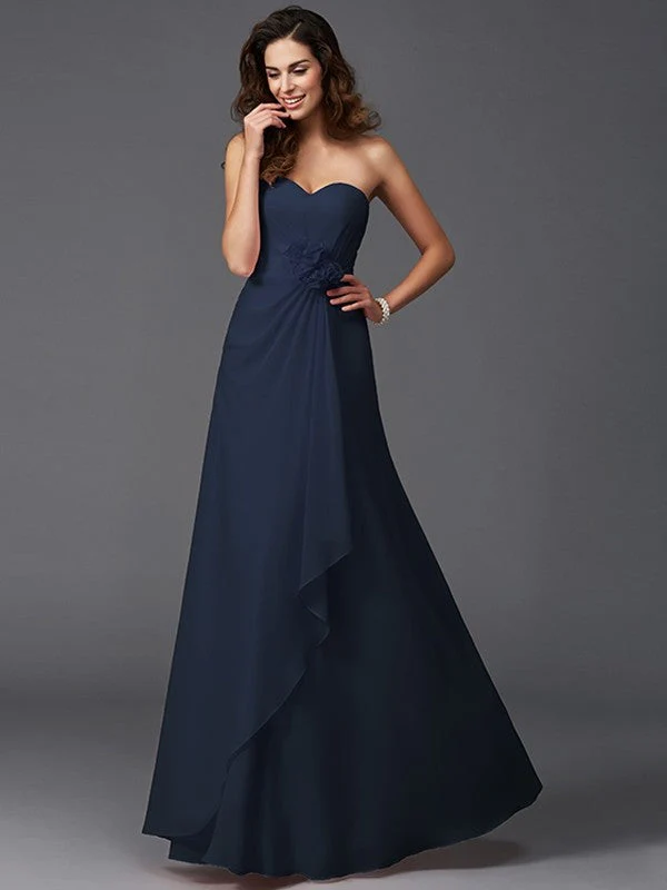 Gorgeous Sweetheart Hand-Made Flower Sleeveless Long Chiffon Bridesmaid Dresses - Image 10
